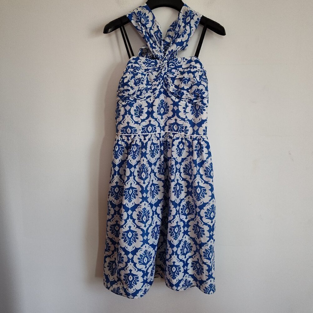 Ladies SZ 6 Laundry Blue/White Halter Dress